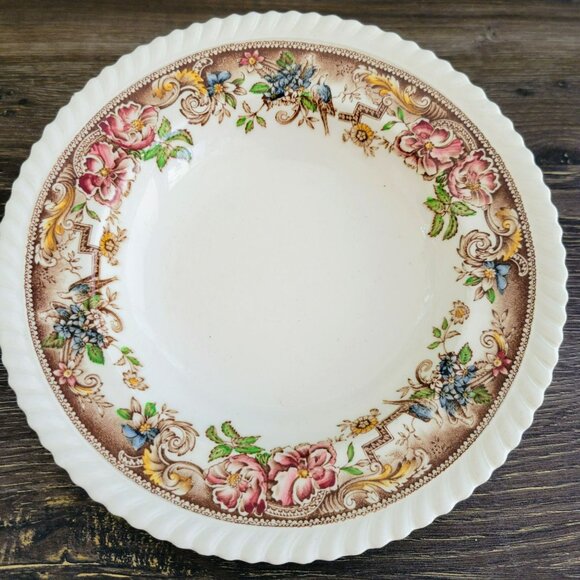 Vintage Johnson Bros Devonshire Gravy Boat & Plate Old English Floral & Bird - Picture 14 of 14